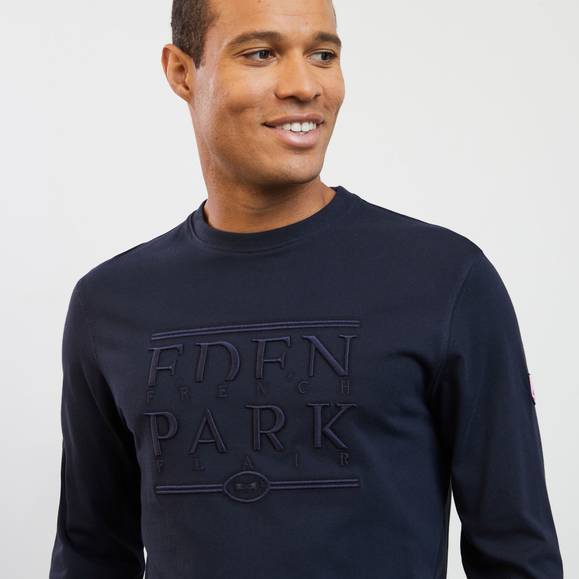 T-shirt bleu marine manches longues broderie Eden Park French Flair