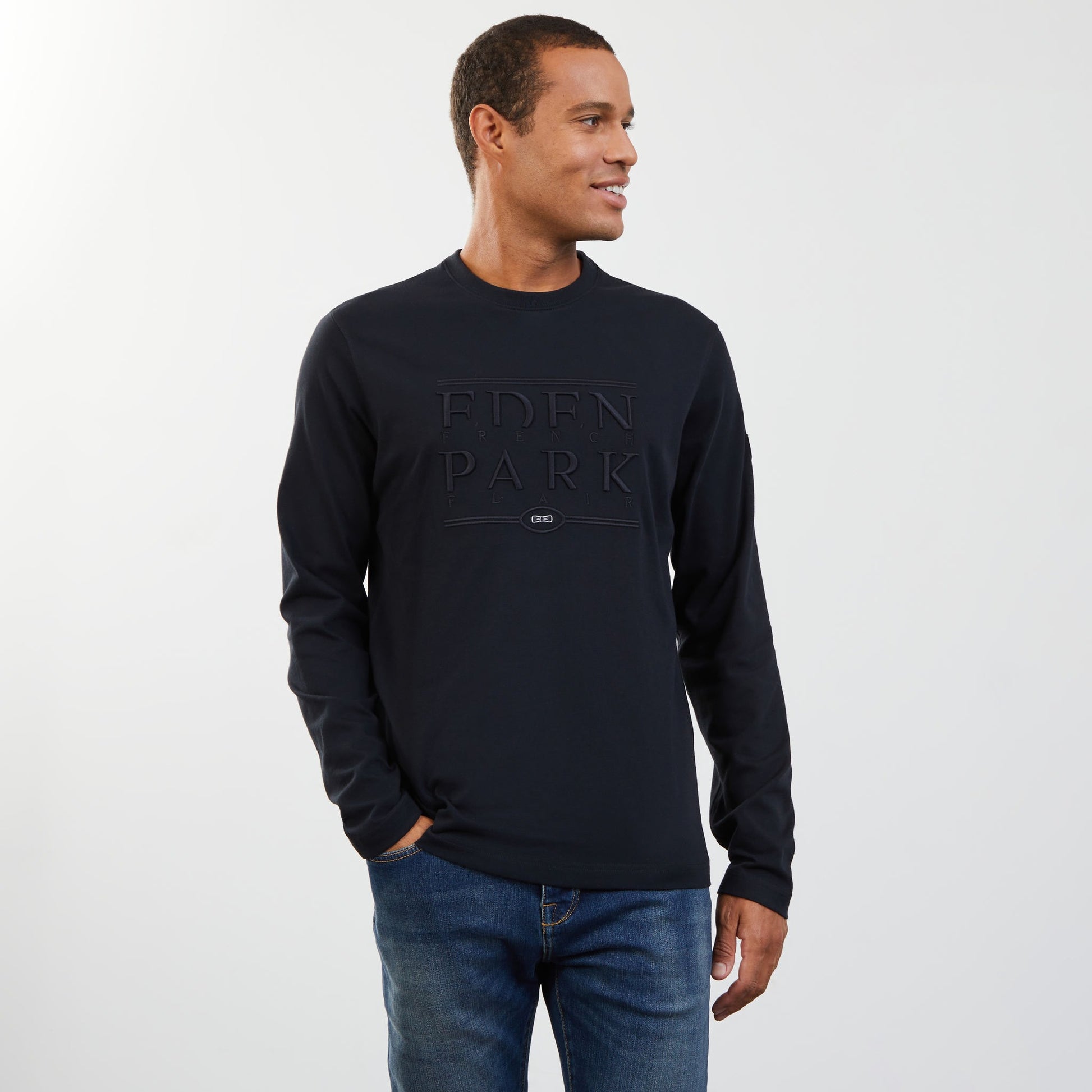 T-shirt noir manches longues broderie Eden Park French Flair
