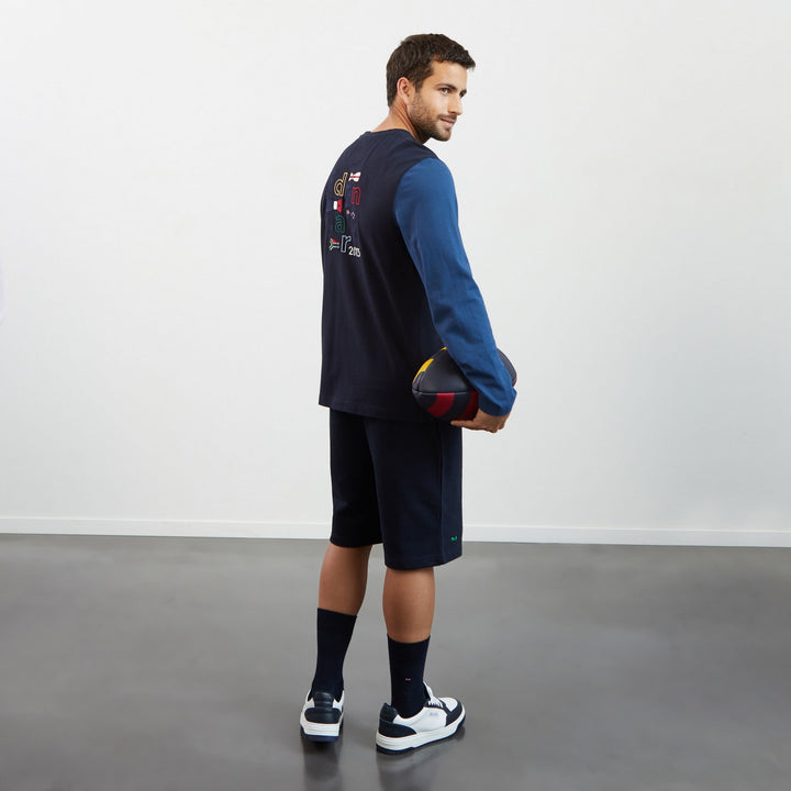 T-shirt bleu manches longues colorblock à broderies 2023