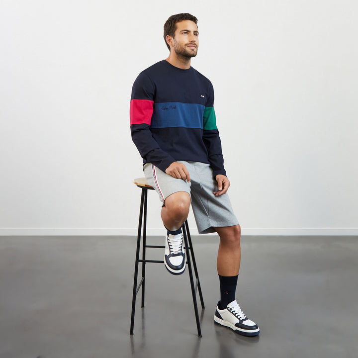 T-shirt bleu marine colorblock manches longues