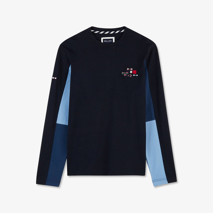 T-shirt bleu colorblock manches longues