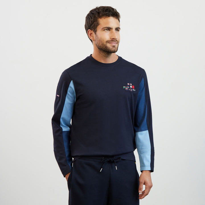 T-shirt bleu colorblock manches longues