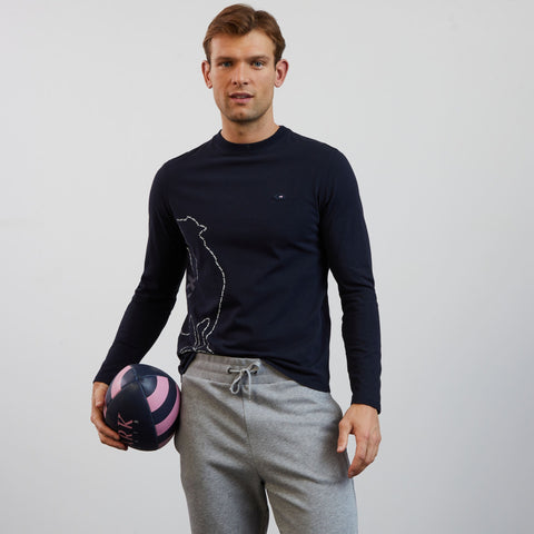 Dark blue long-sleeved T-shirt with XV de France screen print - Image 1