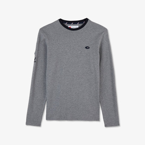 Grey long-sleeved polo with XV de France embroidered detail - Image 2