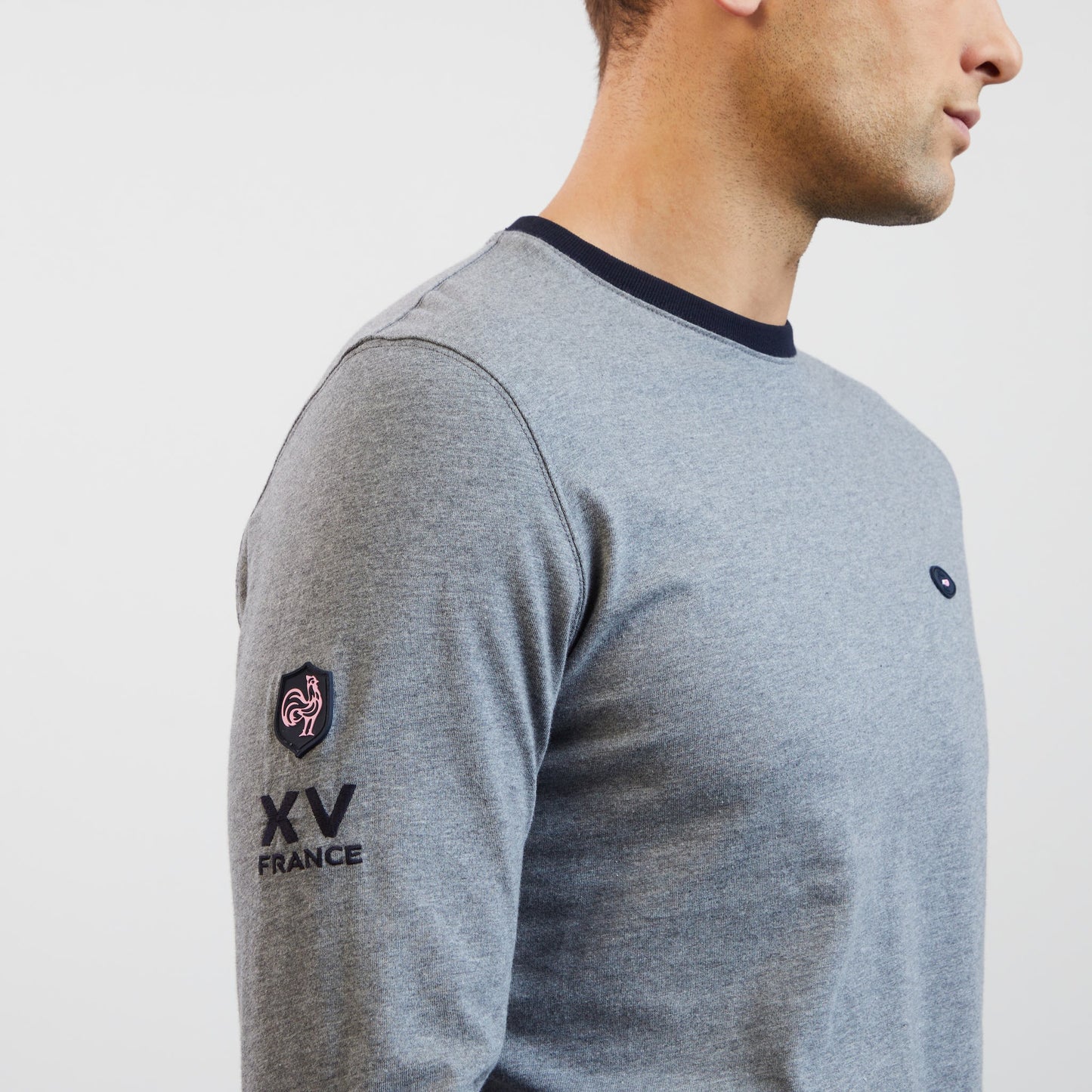 T-shirt gris manches longues détails broderies XV de France