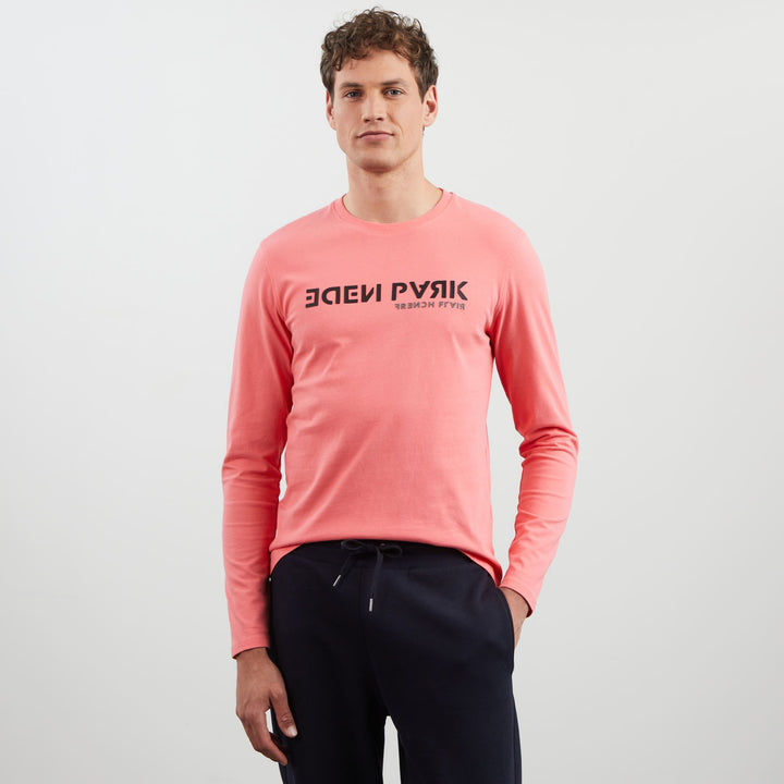 T-shirt rose manches longues à inscriptions flockées relief