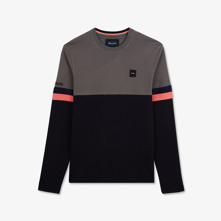 T-shirt gris colorblock à manches longues