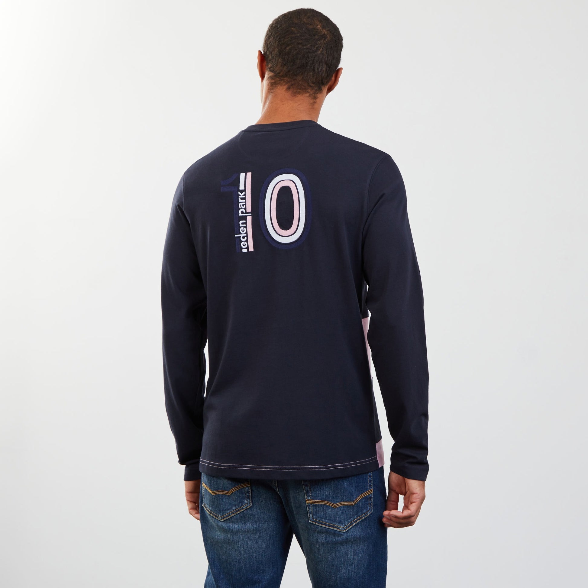 T-shirt cerclé bleu foncé à manches longues