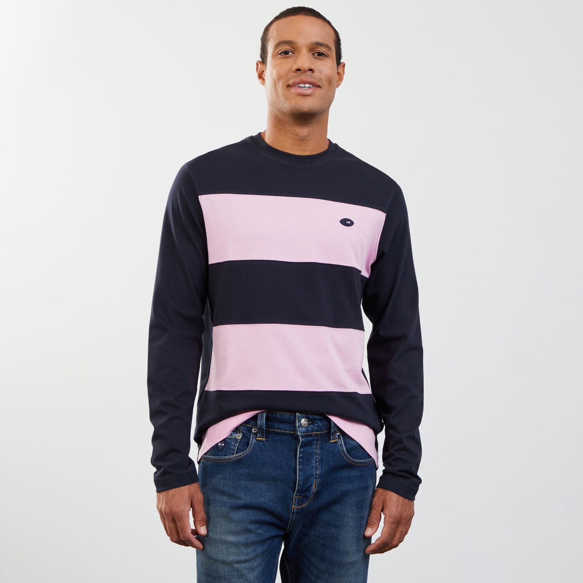 T-shirt cerclé bleu foncé à manches longues