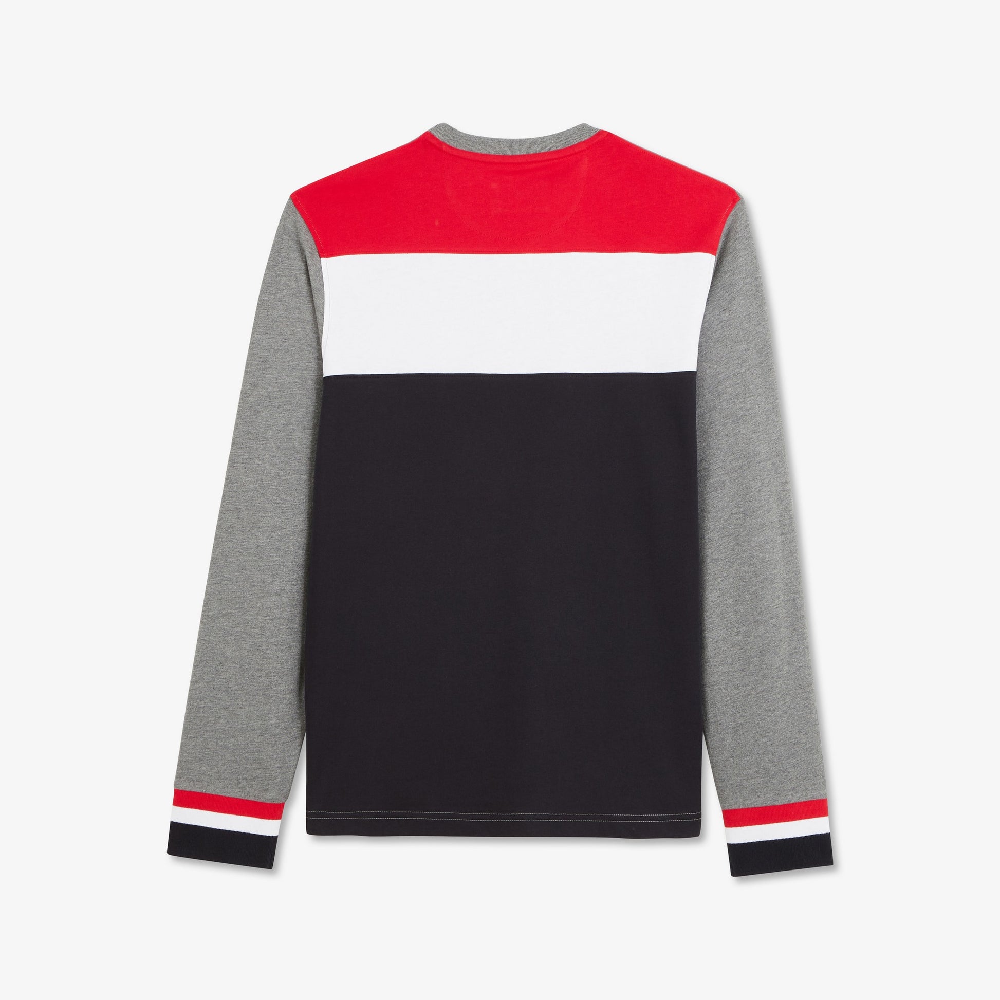 T-shirt colorblock gris manches longues détails tricolores