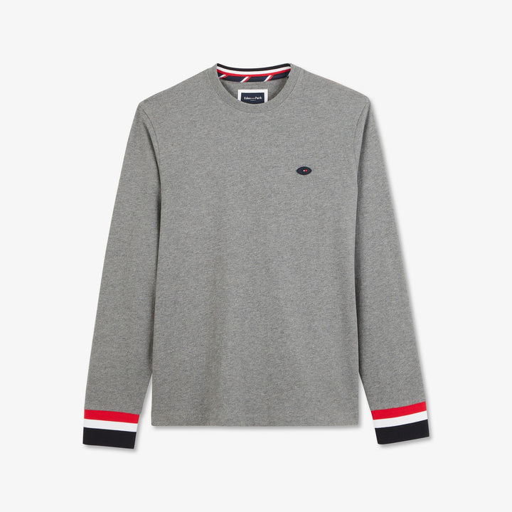 T-shirt colorblock gris manches longues détails tricolores