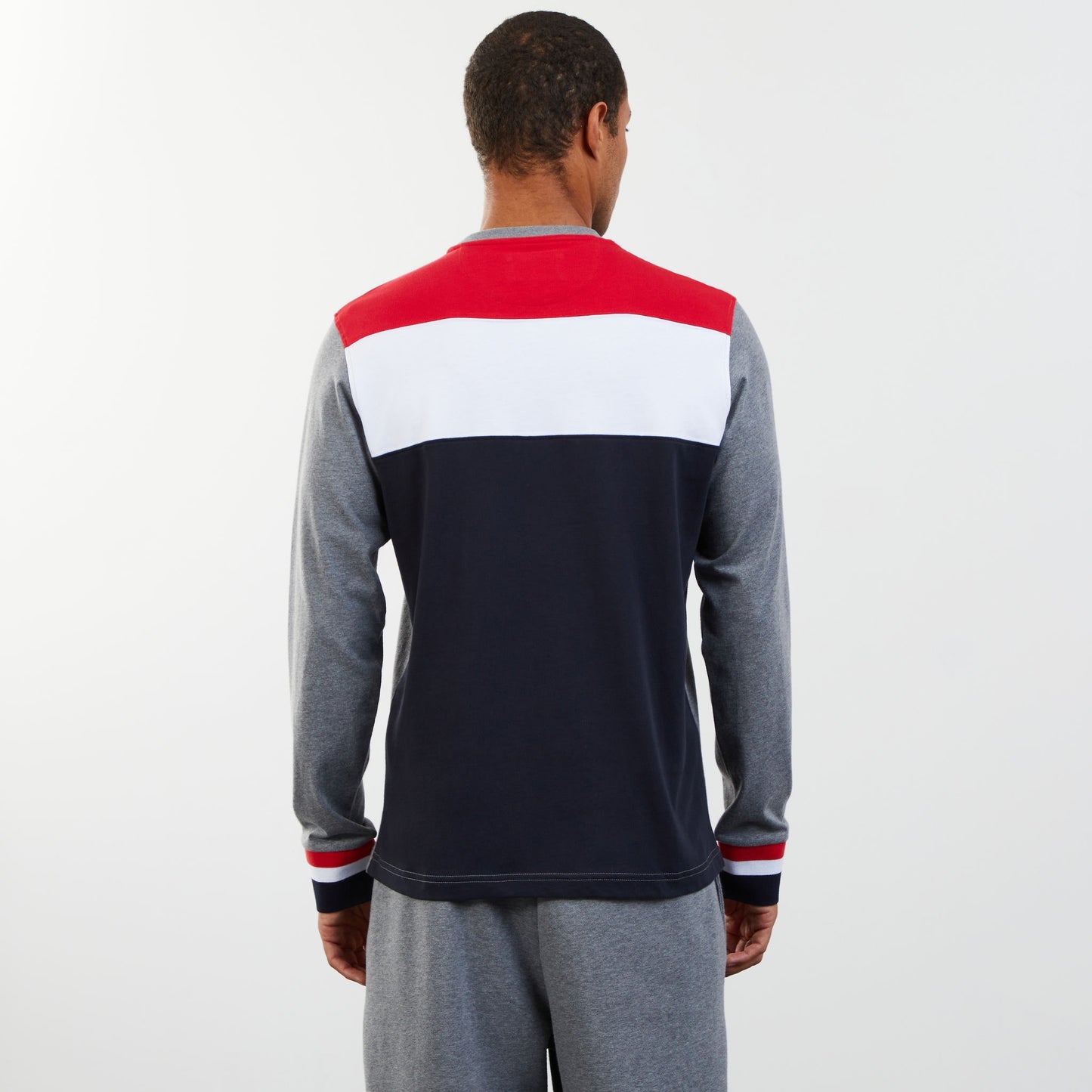 T-shirt colorblock gris manches longues détails tricolores