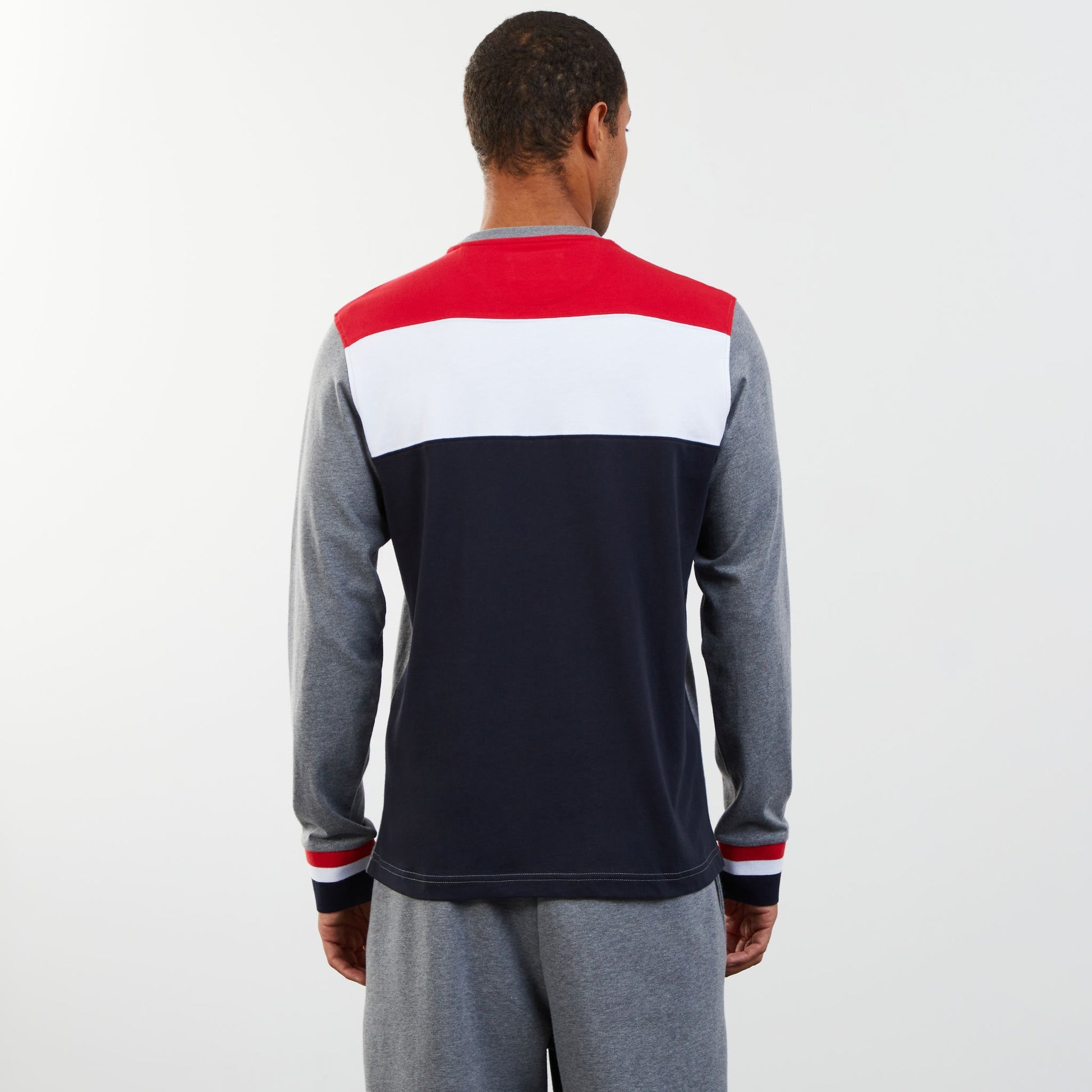 T-shirt colorblock gris manches longues détails tricolores
