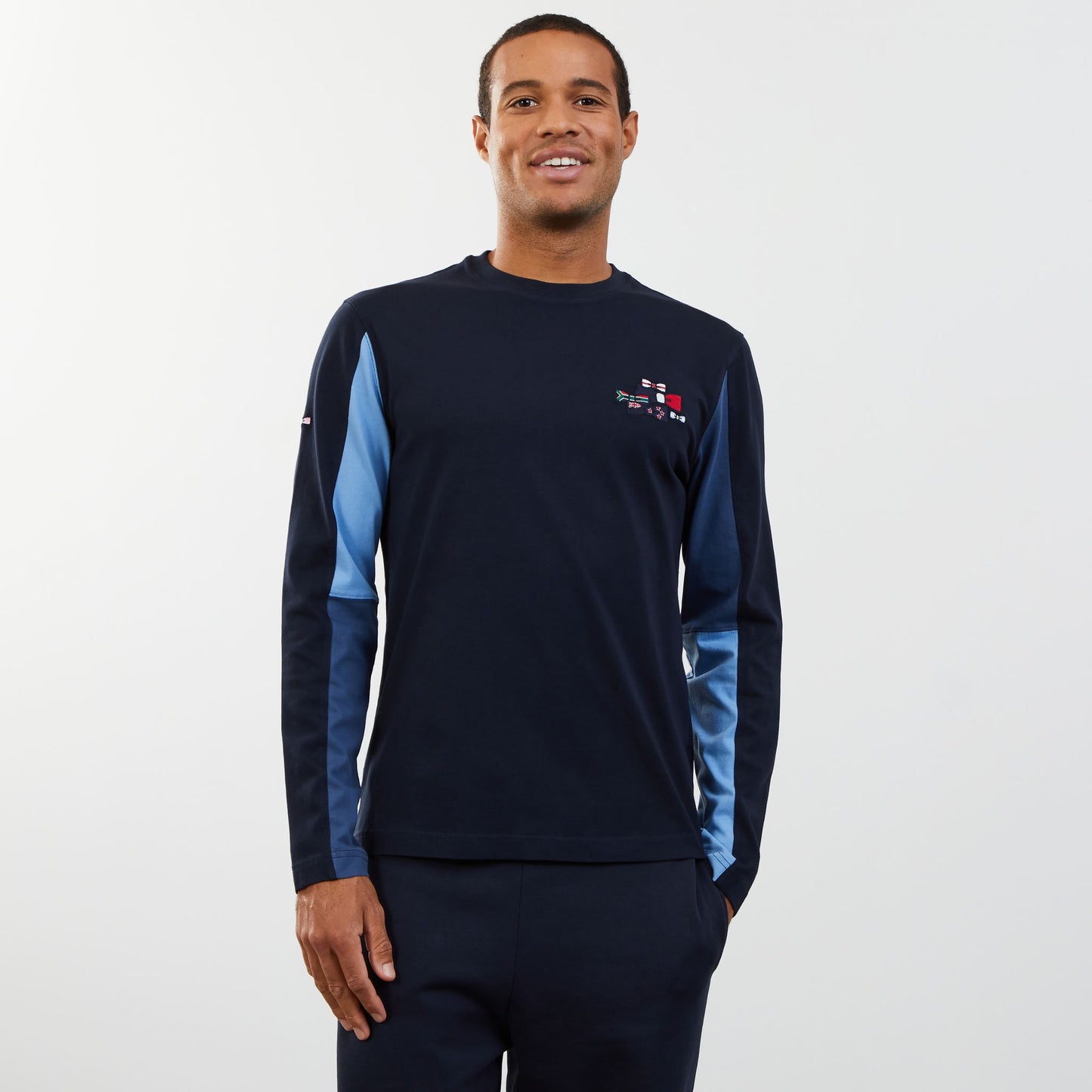 T-shirt manches longues colorblock bleu foncé