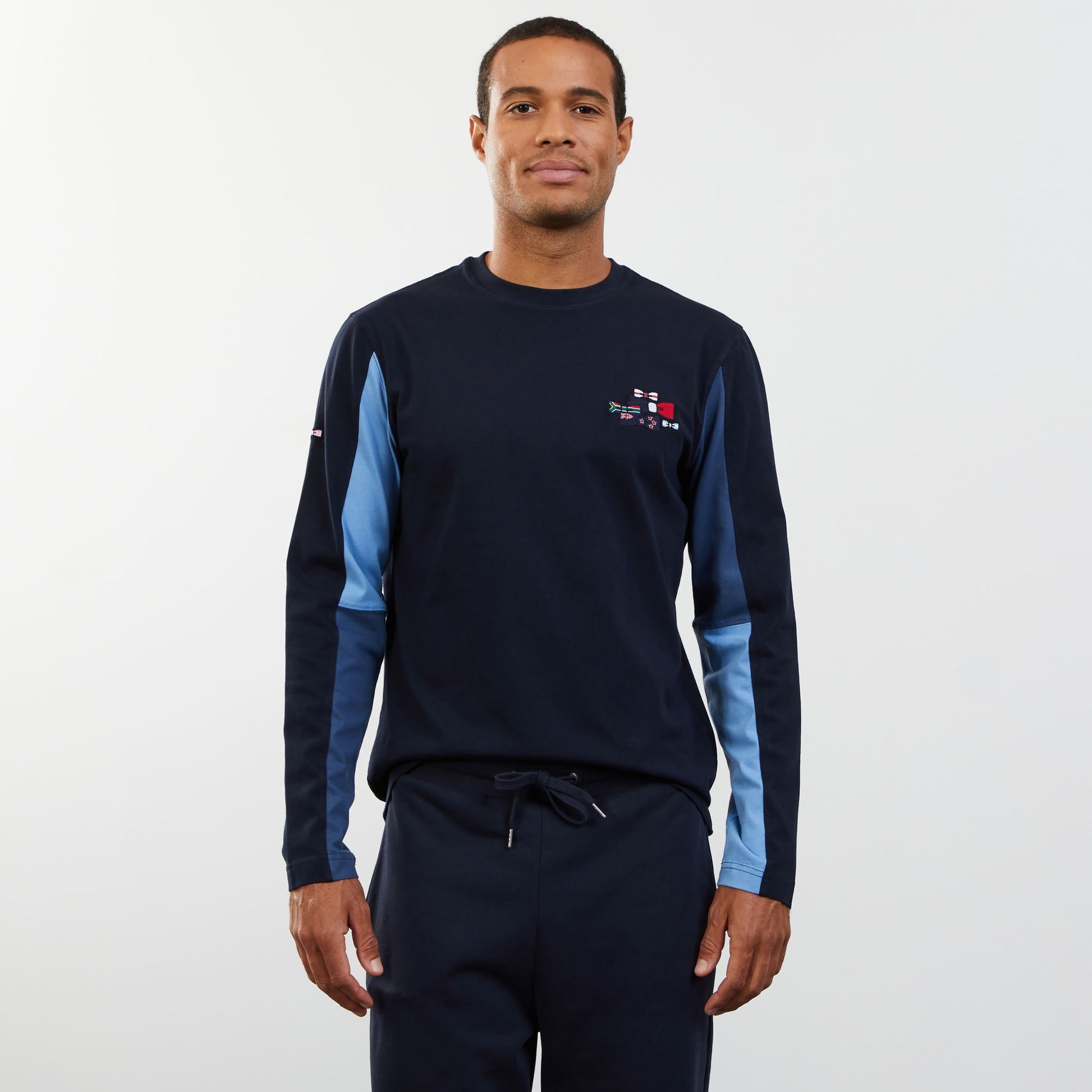 T-shirt manches longues colorblock bleu foncé