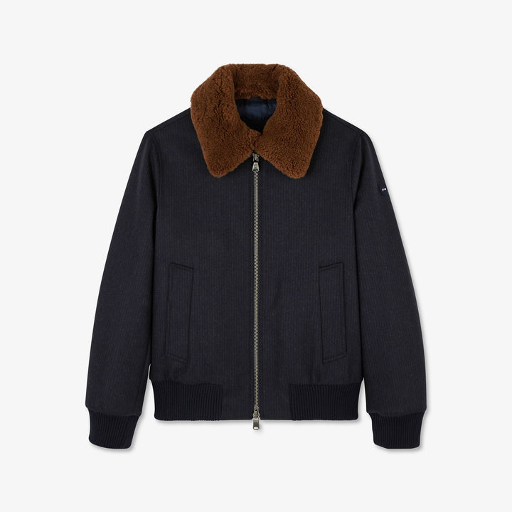 Blouson bleu foncé zippé à rayures