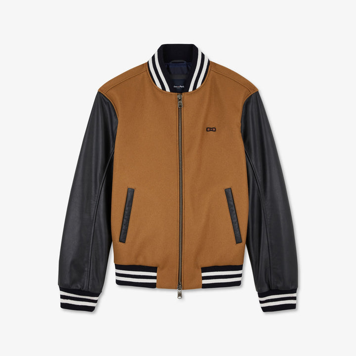 Blouson marron bi-matière bicolore