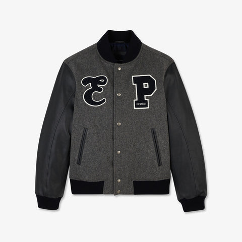 Blouson gris en cuir et en feutrine - Image 2