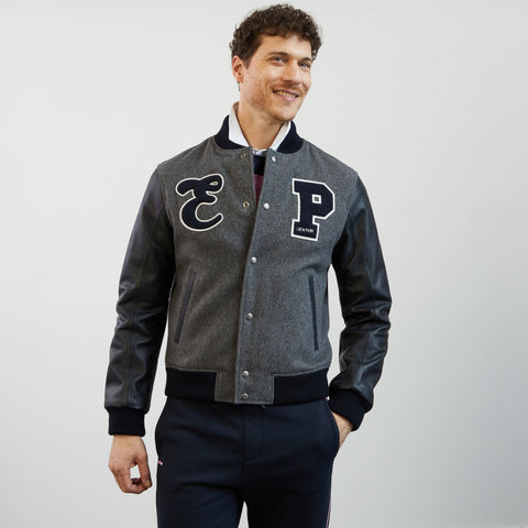 Blouson gris en cuir et en feutrine - Image 3