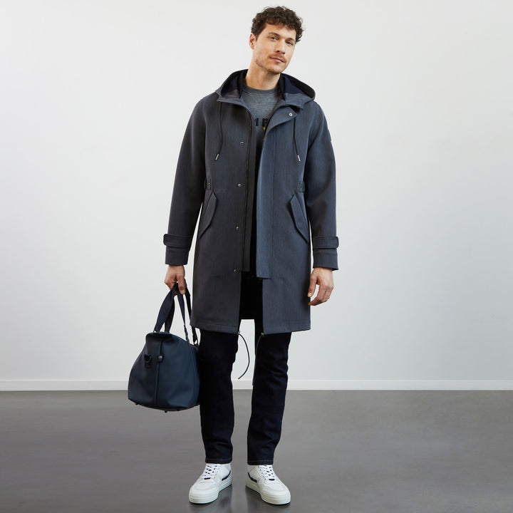 Parka grise longue en tissu stretch