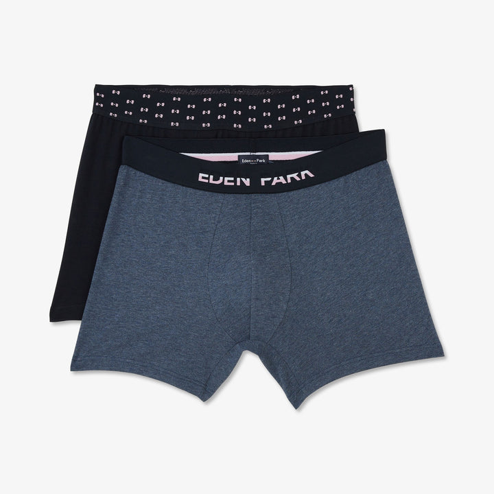 Pack de 2 boxers bleu uni et détails noeuds papillon