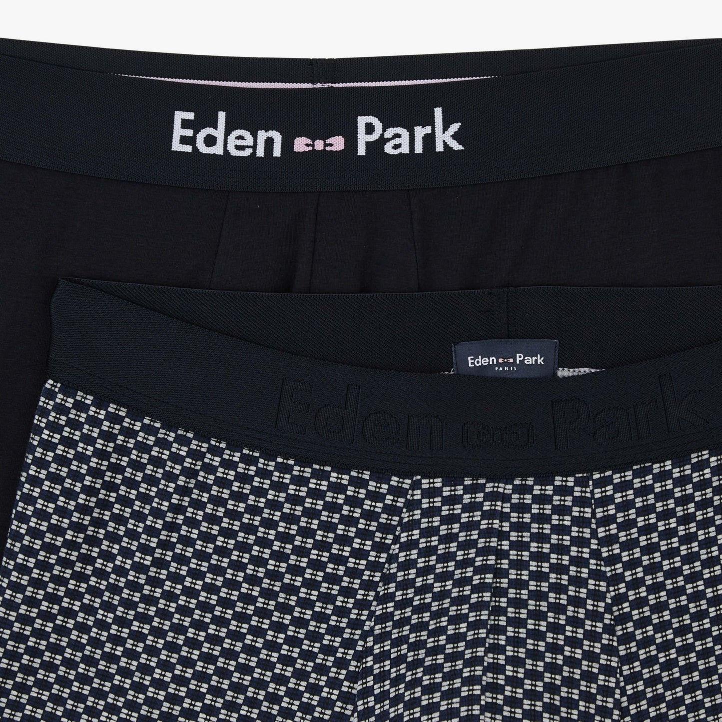 Pack de 2 boxers gris détails noeuds papillons et bleu marine uni