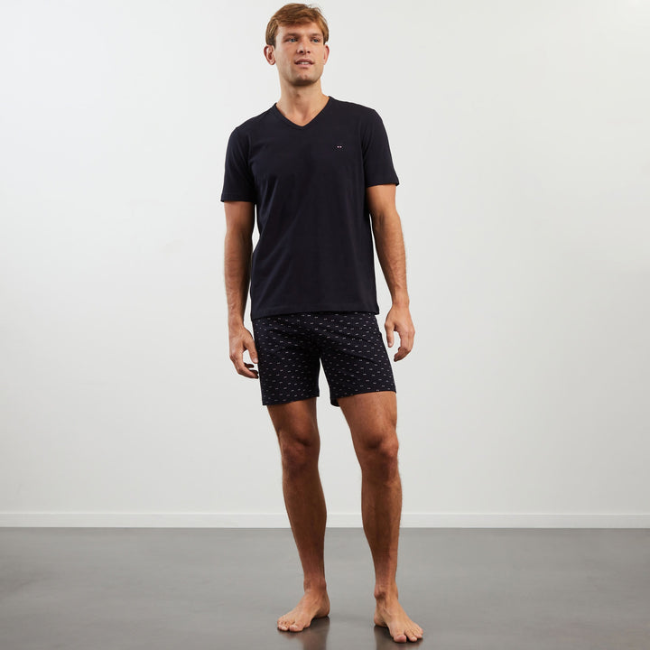 Pyjama bleu foncé uni et imprimé noeuds papillon