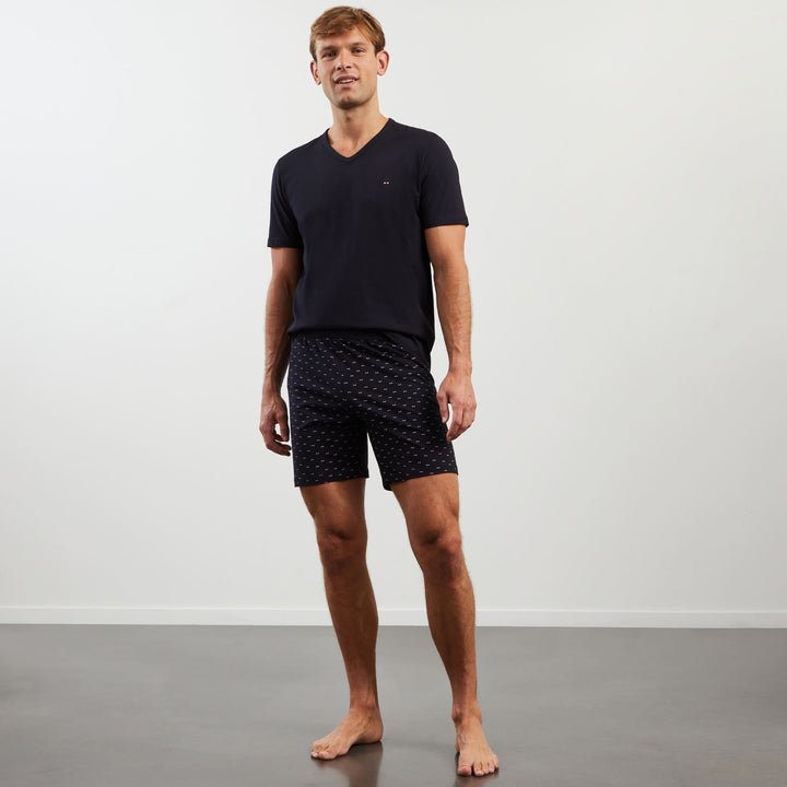 Pyjama bleu foncé uni et imprimé noeuds papillon