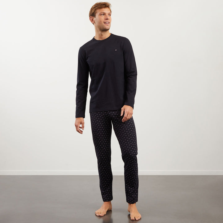 Pyjama long bleu marine imprimé noeuds papillon