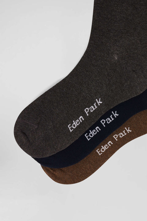 Set of 3 pairs of brown stretch cotton socks with striped details - Image 3