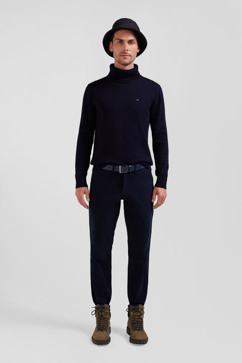 Regular navy blue chino trousers in stretch cotton gabardine - Image 1
