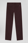 Regular burgundy chino trousers in stretch cotton gabardine