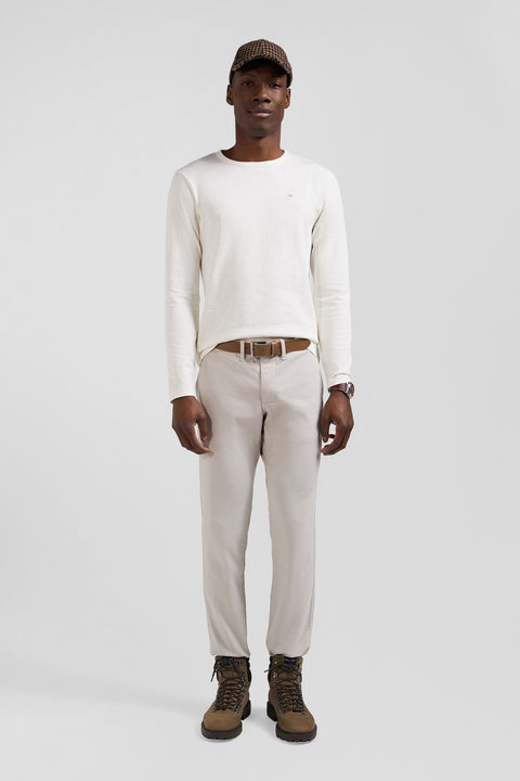 Slim plain beige chino trousers in stretch cotton - Image 1