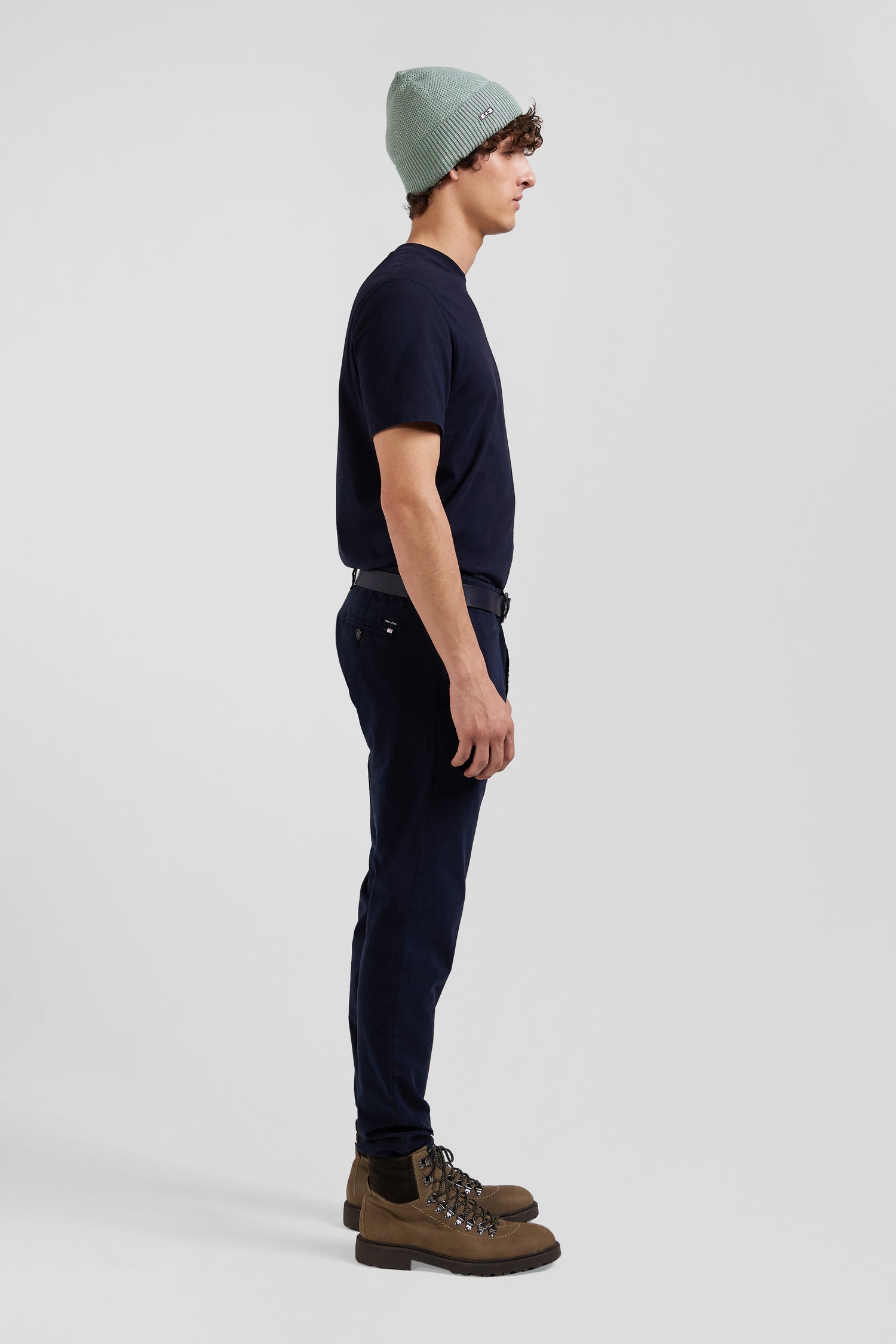 Pantalon chino uni en coton stretch bleu marine coupe Slim Eden Park