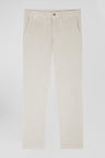 Pantalon chino en coton velours stretch écru coupe Regular