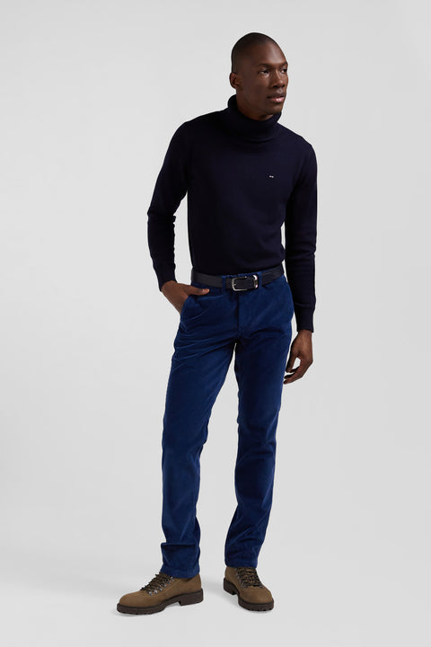 Regular blue stretch cotton velvet chino trousers - Image 3