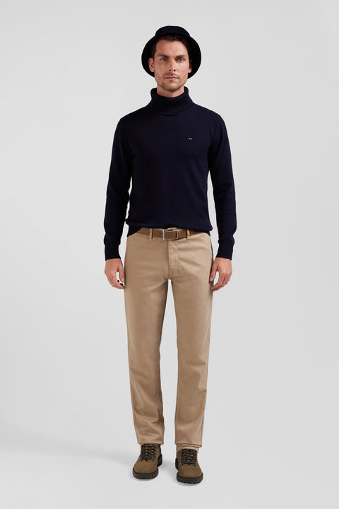 Regular hemp-coloured stretch cotton piqué and modal chino trousers - Image 1