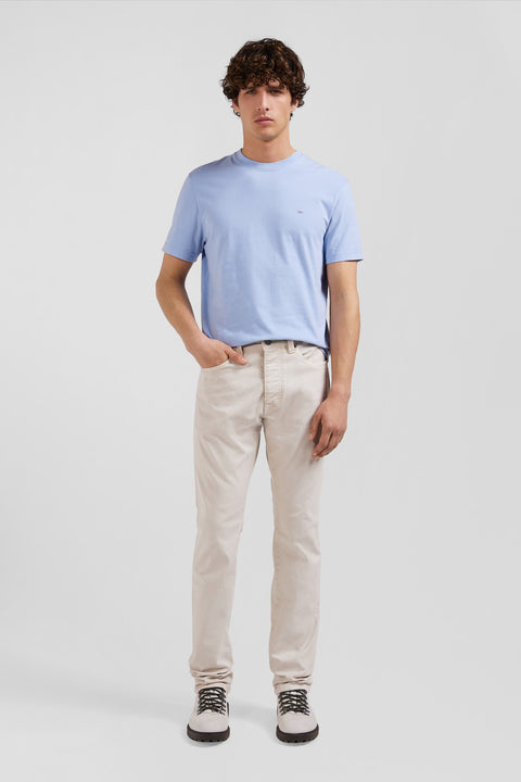Regular ecru stretch cotton 5-pocket trousers - Image 1