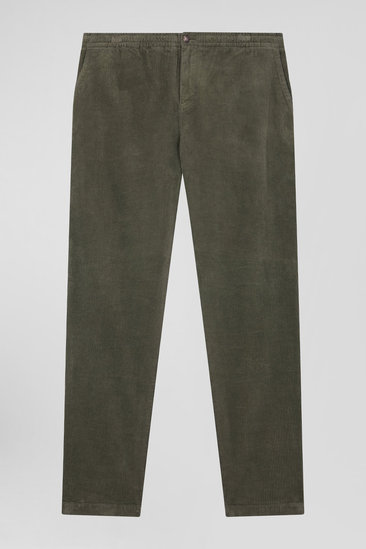 Modern khaki stretch cotton elastic waist trousers