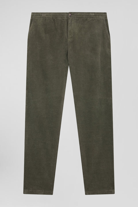 Modern khaki stretch cotton elastic waist trousers - Image 2