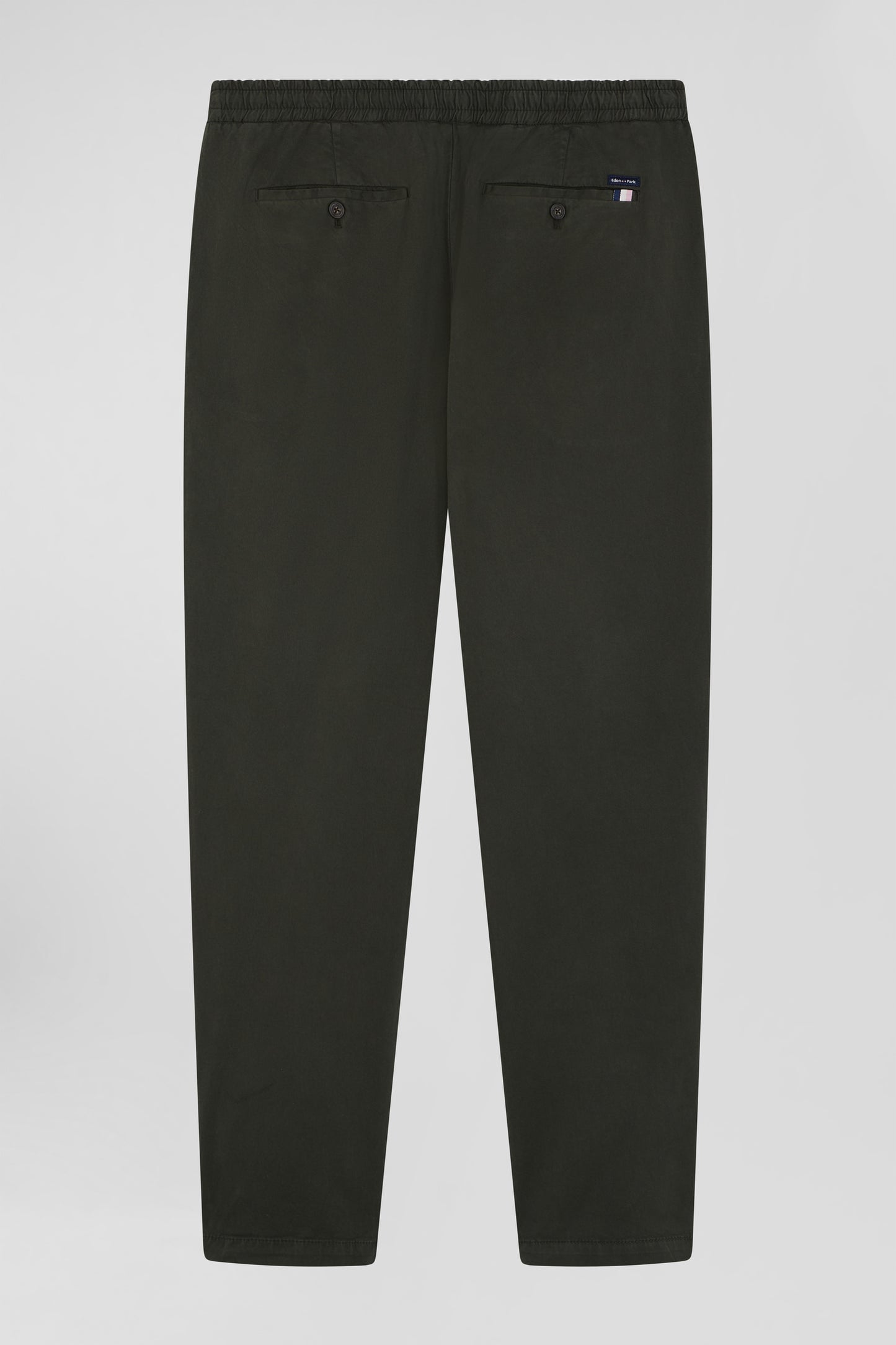 Elastic waistband pants in khaki stretch cotton, Modern cut