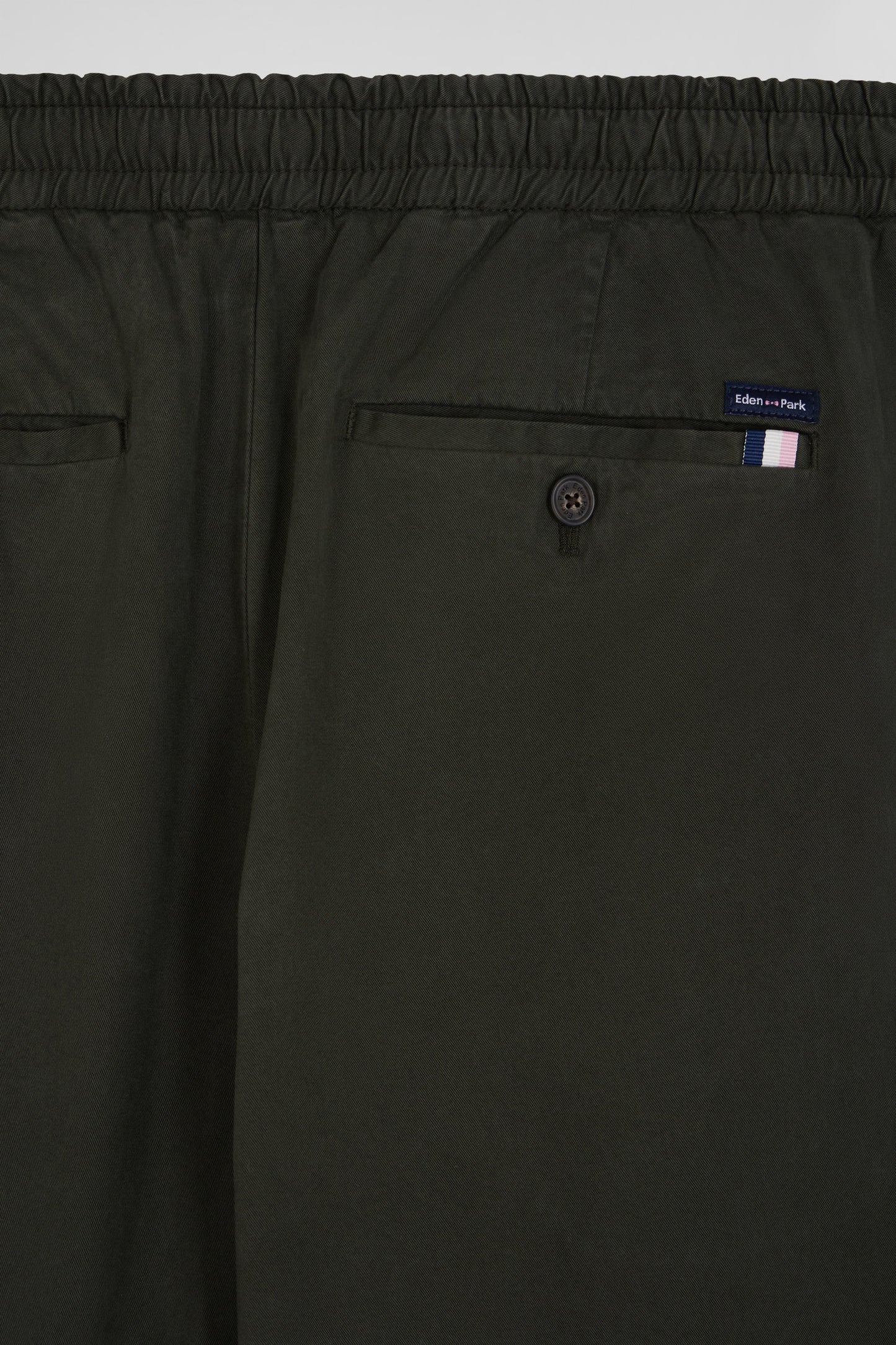 Elastic waistband pants in khaki stretch cotton, Modern cut