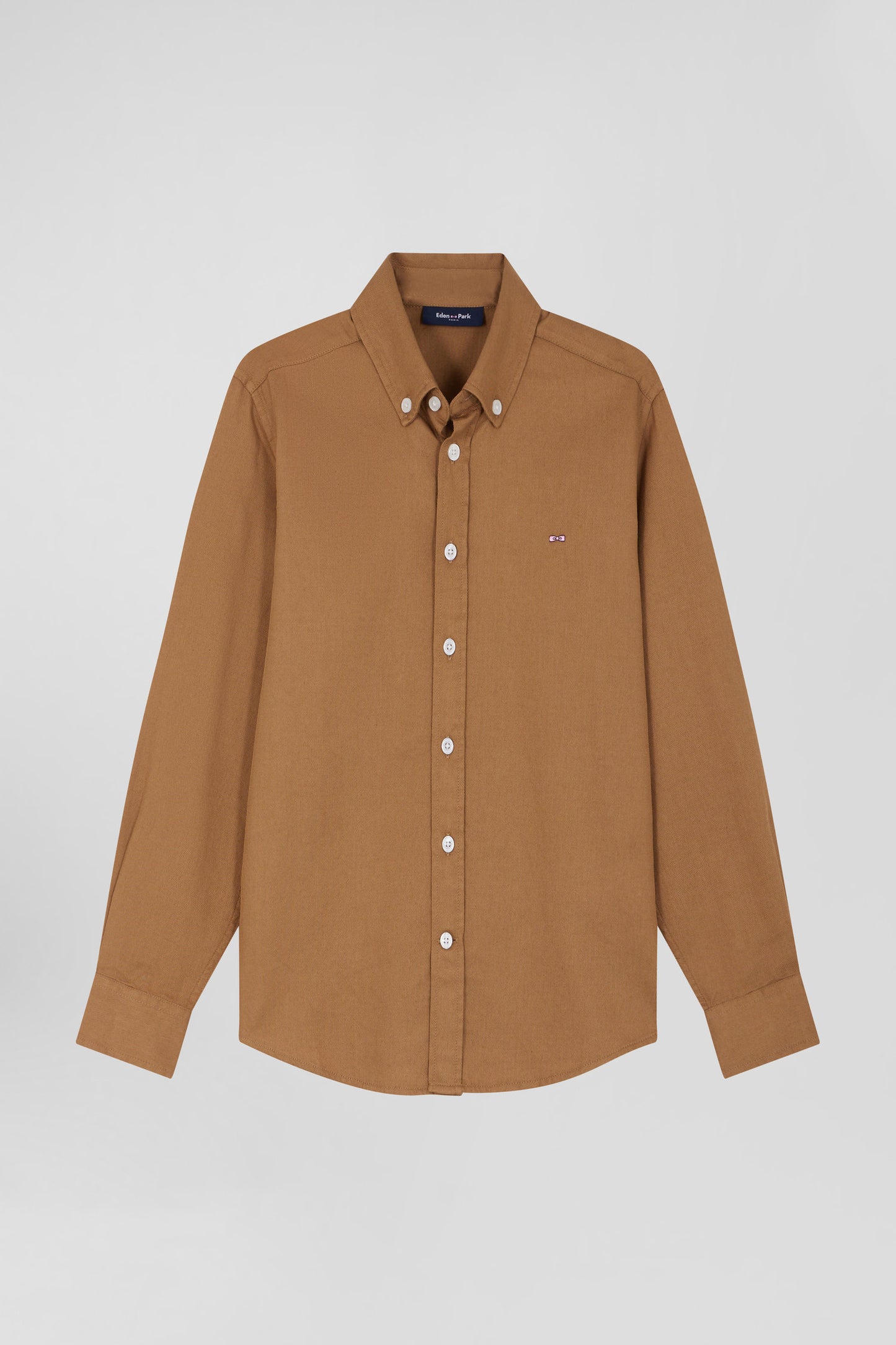 Plain hazelnut cotton oxford shirt Regular fit