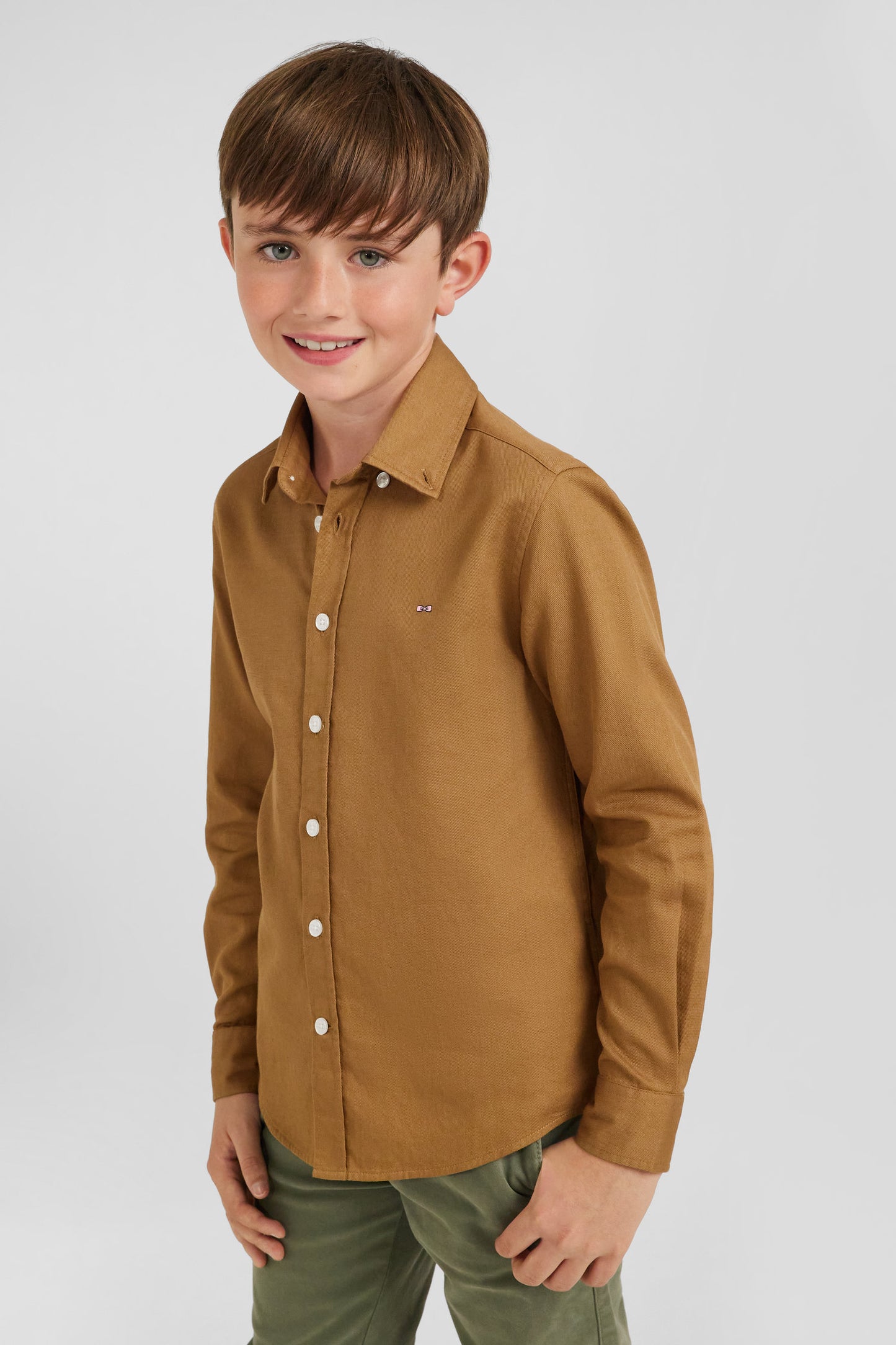 Plain hazelnut cotton oxford shirt Regular fit
