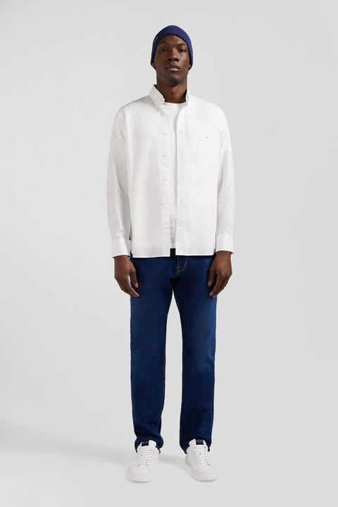 Regular white cotton poplin shirt with button-down collar and printed elbow patches - Image 1