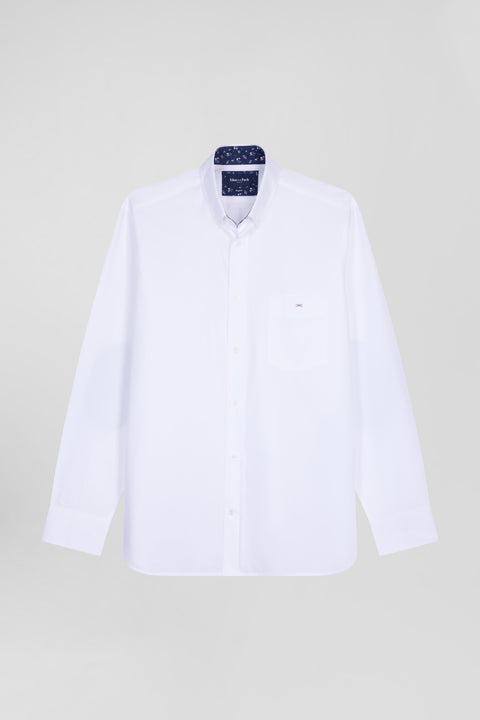 Regular white cotton poplin shirt with button-down collar and printed elbow patches - Image 2