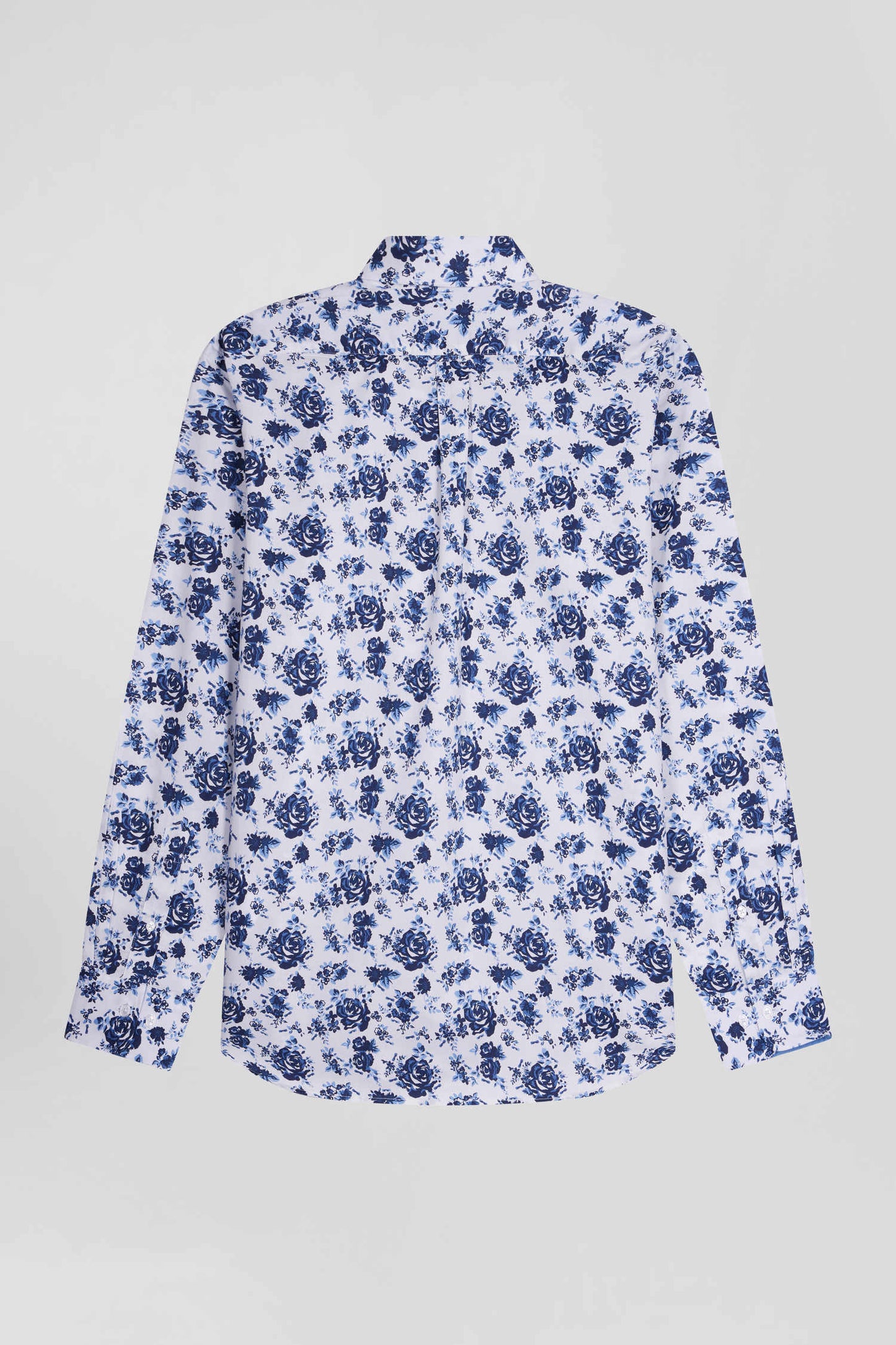Regular white cotton twill shirt with blue floral print