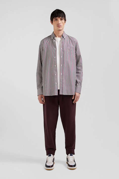 Chemise en popeline de coton rayée bordeaux coupe Regular - Image 1