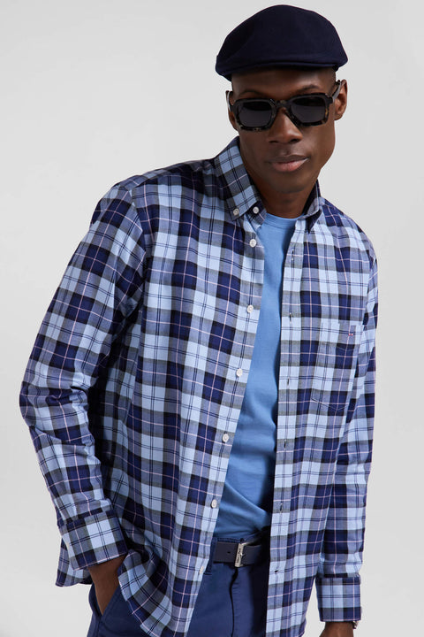 Regular sky blue checked cotton twill shirt - Image 3