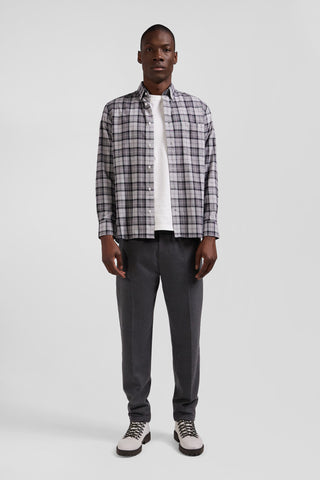 Regular grey checked cotton twill shirt